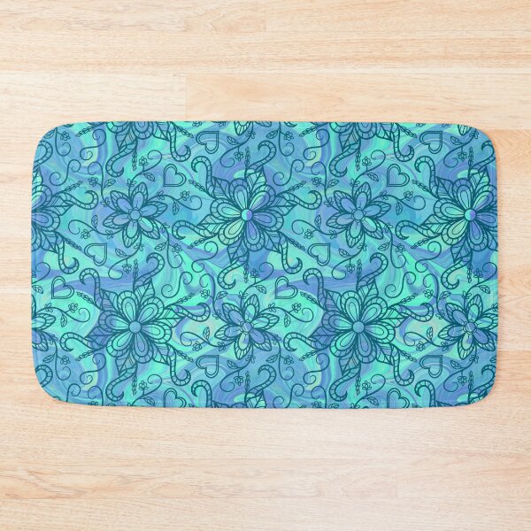 Item preview, Aqua Swirl Doodle Flowers - Blue Marble Pattern designed and sold by OddBloomPNG.
