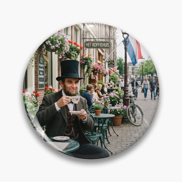 Item preview, Abraham Lincoln Drinking Tea at Amsterdam Canal Cafe designed and sold by NiceArtsPlace.
