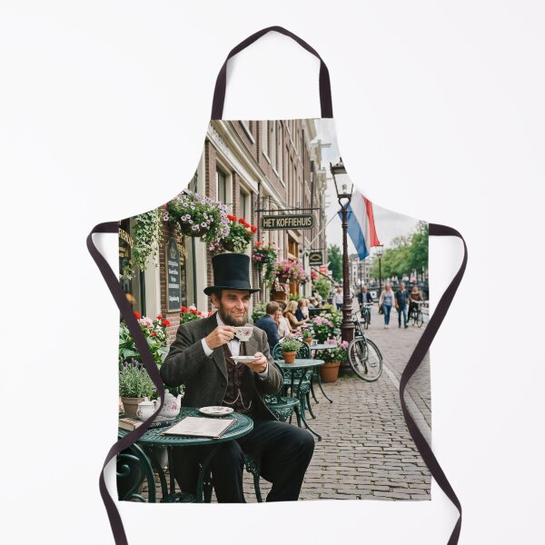 Item preview, Abraham Lincoln Drinking Tea at Amsterdam Canal Cafe designed and sold by NiceArtsPlace.