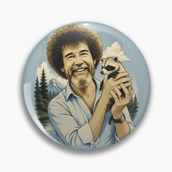 Item preview, Bob Ross Inspired Happy Little Trees Raccoon Vintage Nature Landscape Art Retro Painter Gift designed and sold by karamram.