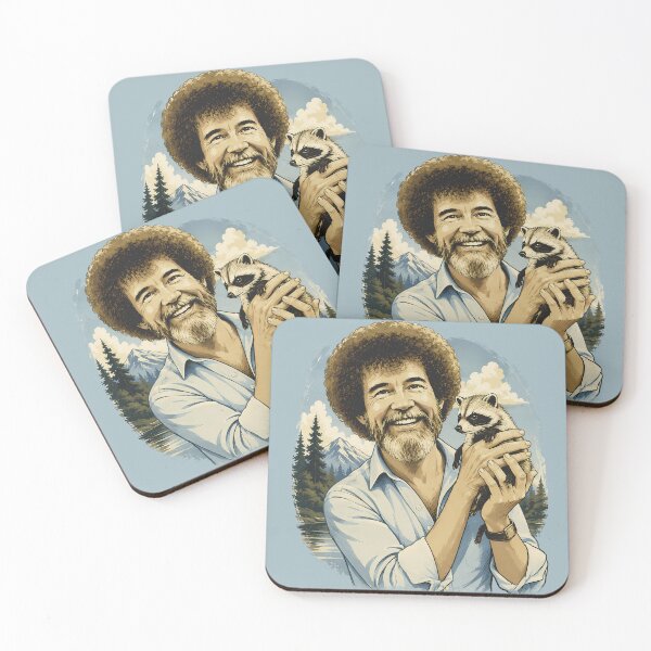 Item preview, Bob Ross Inspired Happy Little Trees Raccoon Vintage Nature Landscape Art Retro Painter Gift designed and sold by karamram.