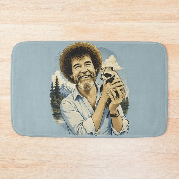 Item preview, Bob Ross Inspired Happy Little Trees Raccoon Vintage Nature Landscape Art Retro Painter Gift designed and sold by karamram.