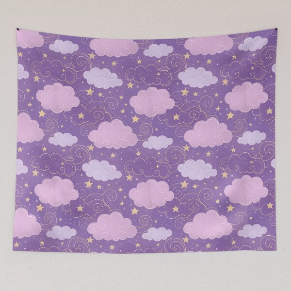 Item preview, Dreamy starry night purple clouds stars magical pattern designed and sold by Abyssal Wares.