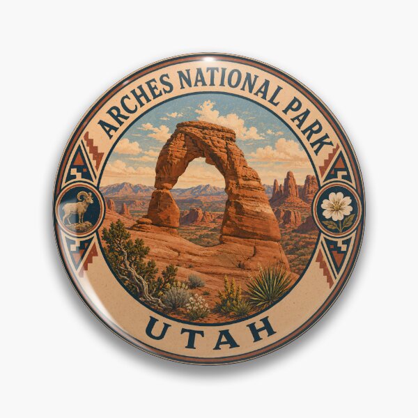 Item preview, Arches National Park Illustration Travel Art Badge designed and sold by KrisSidDesigns.