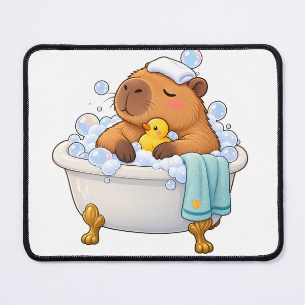 Item preview, Cute Capybara Bubble Bath with Rubber Duck designed and sold by TinyWeird.