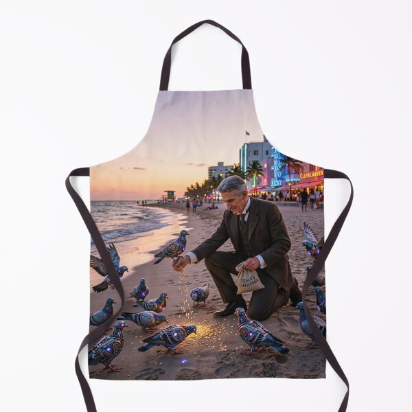 Item preview, Nikola Tesla Feeding Robotic Pigeons in Miami Beach designed and sold by NiceArtsPlace.