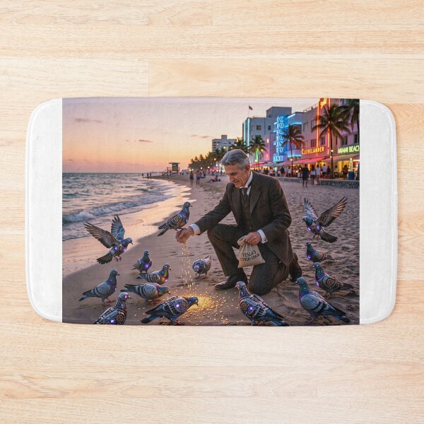Item preview, Nikola Tesla Feeding Robotic Pigeons in Miami Beach designed and sold by NiceArtsPlace.