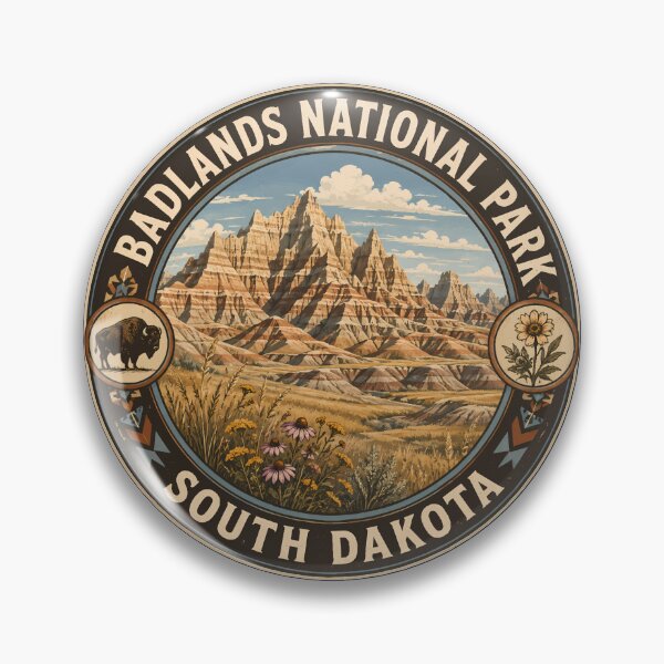 Item preview, Badlands National Park South Dakota Illustration Travel Art Badge designed and sold by KrisSidDesigns.