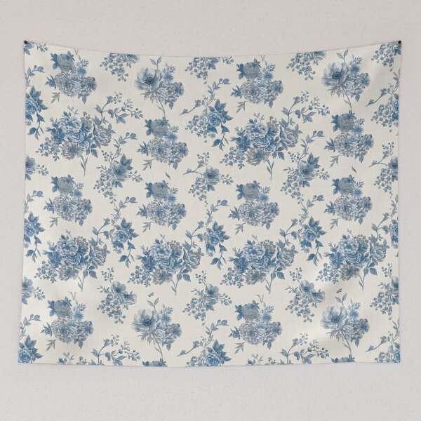 Item preview, Blue & White Toile Floral Bouquet – Watercolor Botanical designed and sold by FawnFeatherCo.