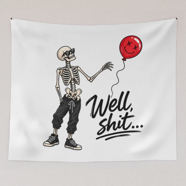 Item preview, Skeleton Lost Balloon, Well Shit Funny Skeleton, Dark Humor Halloween designed and sold by Tonkhawartwork.