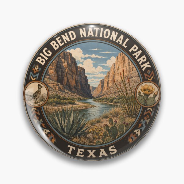 Item preview, Big Bend National Park Texas Illustration Travel Art Badge designed and sold by KrisSidDesigns.