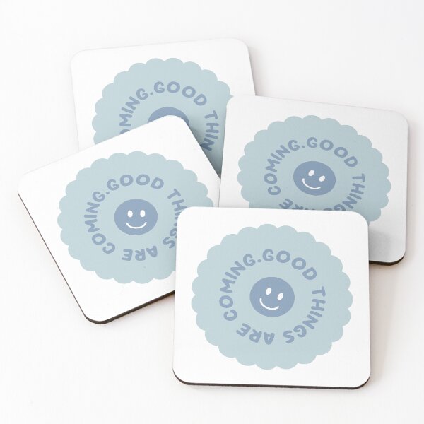 Item preview, Good Things Are Coming Blue Smiley Face Badge Aesthetic designed and sold by hannahbee.