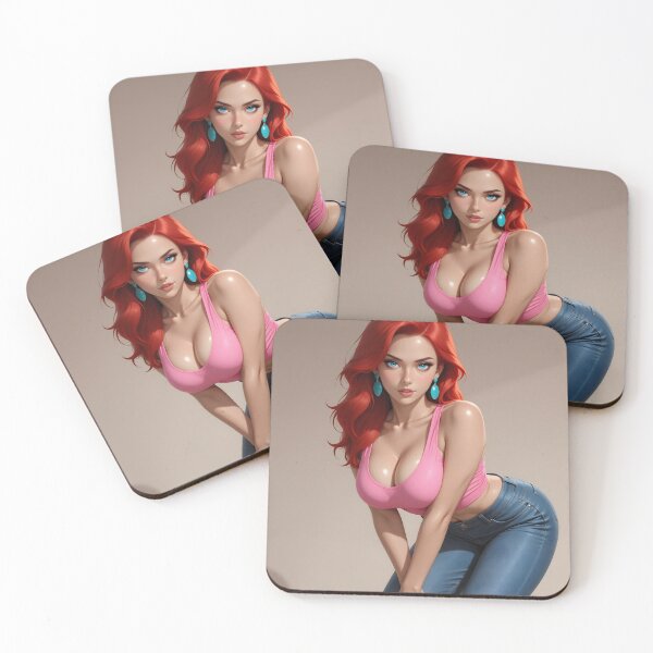Item preview, Vibrant Redhead in Pink Top and Blue Jeans designed and sold by Killington.