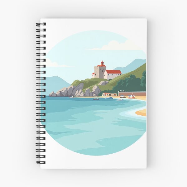 Item preview, Basque Coastal Castle & Fishing Bay — Vintage Travel Poster Art designed and sold by DONOSTIADESIGN.