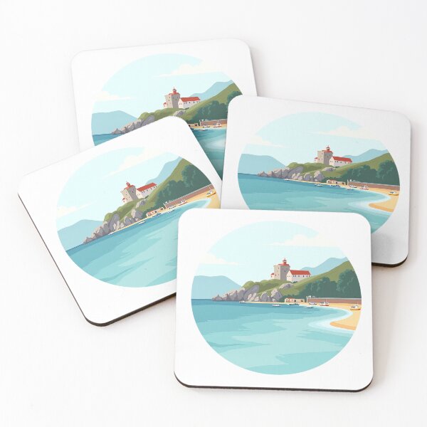 Item preview, Basque Coastal Castle & Fishing Bay — Vintage Travel Poster Art designed and sold by DONOSTIADESIGN.