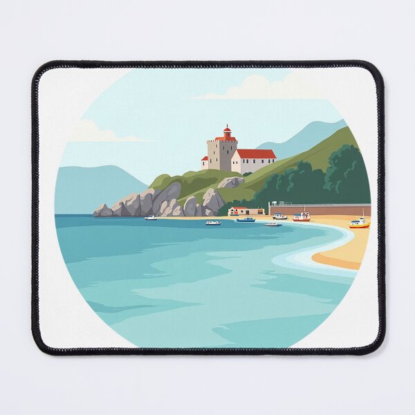 Item preview, Basque Coastal Castle & Fishing Bay — Vintage Travel Poster Art designed and sold by DONOSTIADESIGN.
