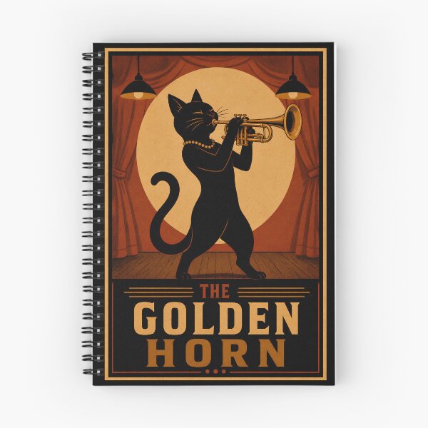 Item preview, The Golden Horn – Vintage Trumpet Cat designed and sold by Sandy's Cheeky Studio.