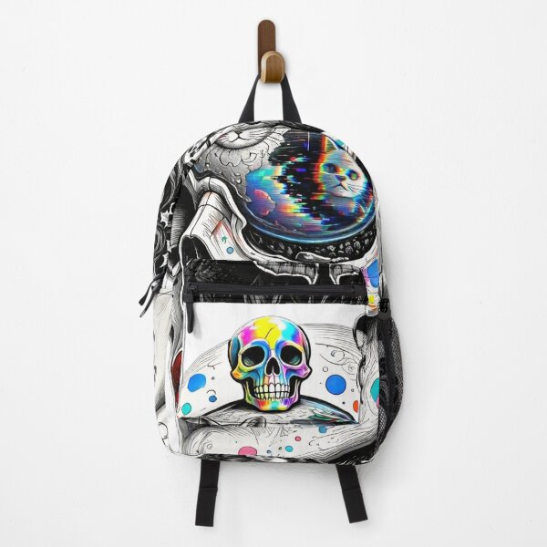 Item preview, Rainbow Sugar Skull Cat Orb Glitch Gothic Moth Portrait designed and sold by LujziWorld.
