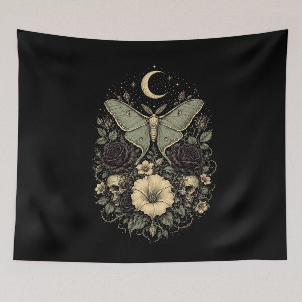 Item preview, Gothic Luna Moth with Skulls Roses and Crescent Moon designed and sold by NoeValdric.