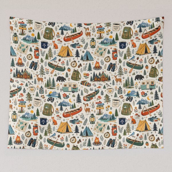 Item preview, Vintage Outdoor Camping & Adventure Seamless Pattern designed and sold by QCena.