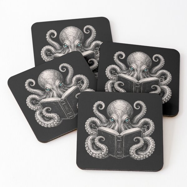 Item preview, Octopus Reading Book Dark Gothic Cthulhu Style Art designed and sold by ROUX-ART.