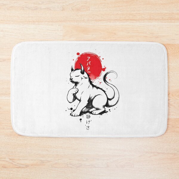 Item preview, Japanese Sumi-e Horned Spirit Cat Red Sun Ink Art designed and sold by lamiarte.