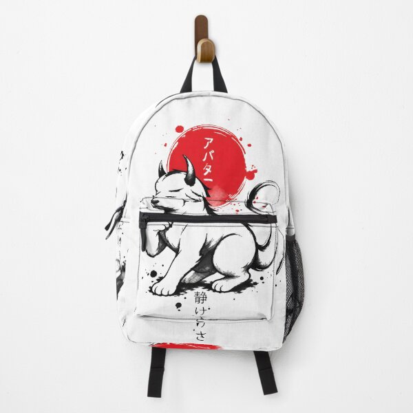 Item preview, Japanese Sumi-e Horned Spirit Cat Red Sun Ink Art designed and sold by lamiarte.