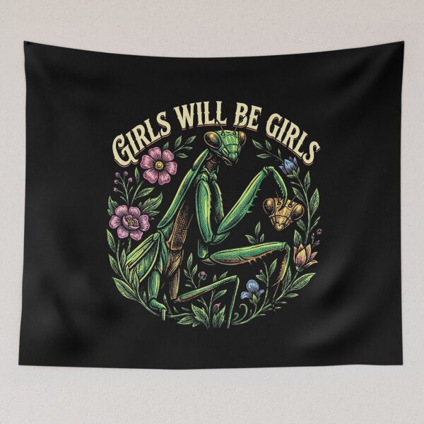 Item preview, Girls Will Be Girls Funny Praying Mantis Floral Art designed and sold by NoeValdric.