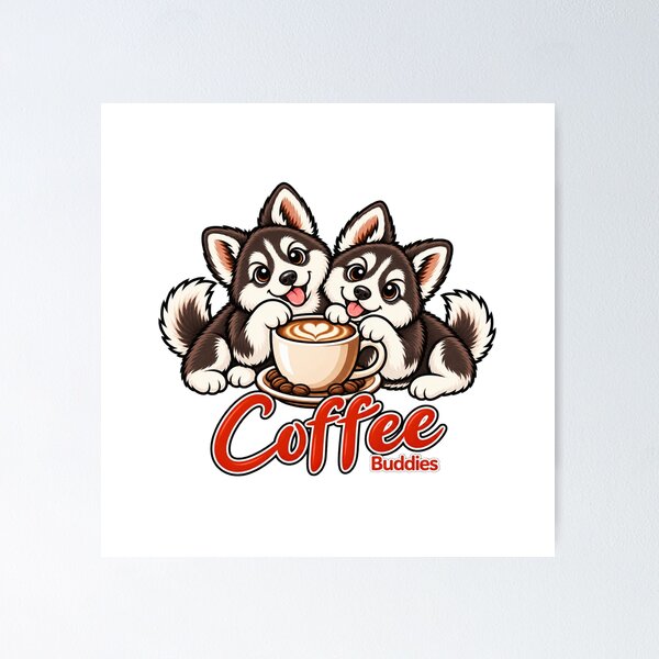 Item preview, Coffee Buddies Cute Dogs Sharing Coffee Cartoon T-Shirt Design designed and sold by RobertArt08.