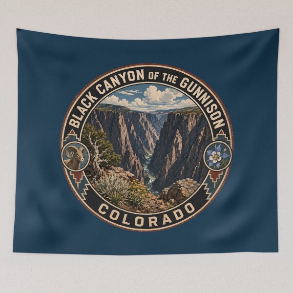 Item preview, Black Canyon of the Gunnison National Park Illustration Travel Art Badge designed and sold by KrisSidDesigns.