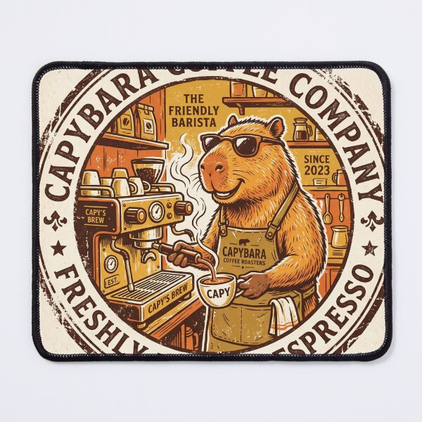 Item preview, Capybara Coffee Company Retro Barista Badge Illustration designed and sold by NiceArtsPlace.