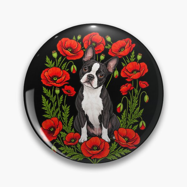Item preview, Cute Boston Terrier Surrounded by Red Poppy Flowers designed and sold by NoeValdric.