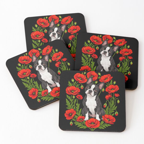 Item preview, Cute Boston Terrier Surrounded by Red Poppy Flowers designed and sold by NoeValdric.