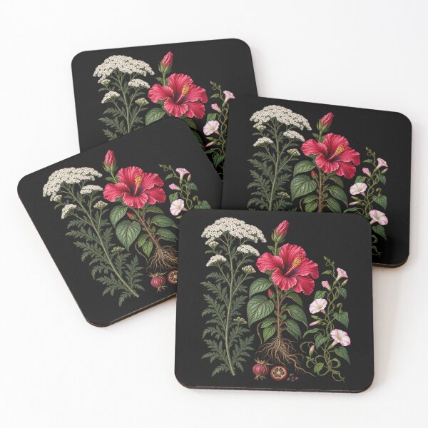 Item preview, Crimson Hibiscus, Common Yarrow and Field Bindweed Vintage Botanical Plate designed and sold by Anyshca.