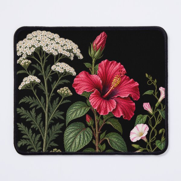 Item preview, Crimson Hibiscus, Common Yarrow and Field Bindweed Vintage Botanical Plate designed and sold by Anyshca.