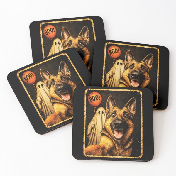 Item preview, Halloween German Shepherd with Boo Balloon Ghost Portrait designed and sold by ROUX-ART.