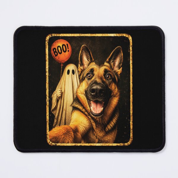 Item preview, Halloween German Shepherd with Boo Balloon Ghost Portrait designed and sold by ROUX-ART.