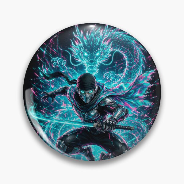 Item preview, Cyberpunk Ninja Neon Dragon - Futuristic Samurai Art designed and sold by Raloel Art.