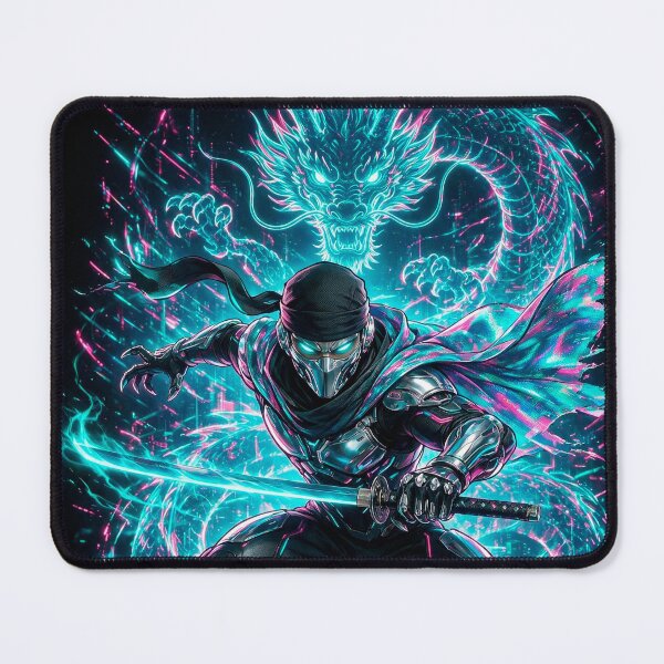 Item preview, Cyberpunk Ninja Neon Dragon - Futuristic Samurai Art designed and sold by Raloel Art.