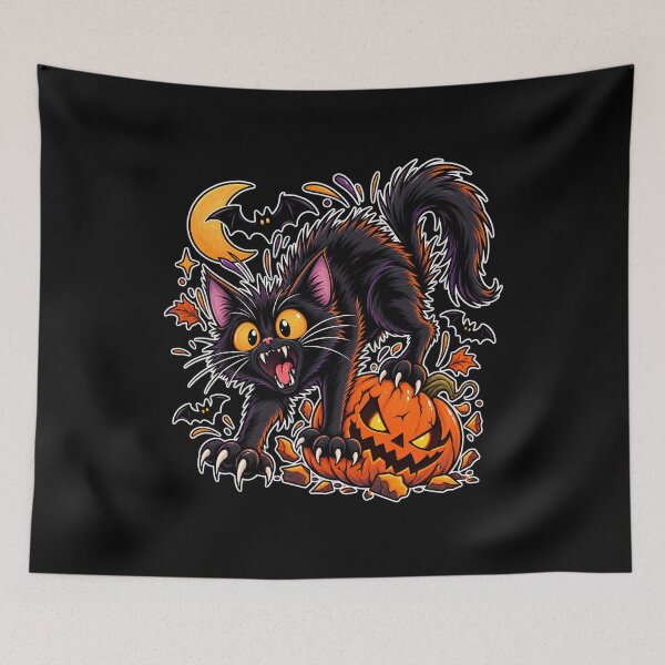 Item preview, Spooky Black Cat and Pumpkin Halloween designed and sold by OMdesign10.