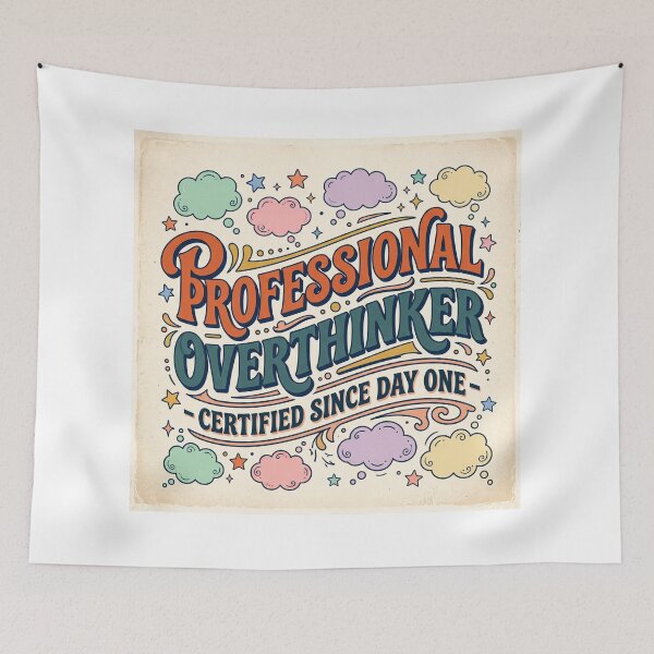 Item preview, Professional Overthinker Retro 70s Typography Quote Illustration designed and sold by NiceArtsPlace.