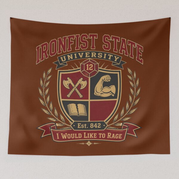 Item preview, Ironfist State University - Barbarian Varsity DND RPG Meme designed and sold by Dice_Goblin_Studio.