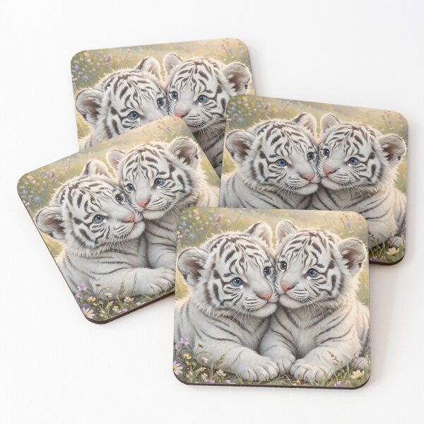 Item preview, White Tiger Cubs – Sweet Wildlife Companions in a Flower Meadow designed and sold by TreatLLC.