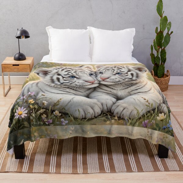 Item preview, White Tiger Cubs – Sweet Wildlife Companions in a Flower Meadow designed and sold by TreatLLC.
