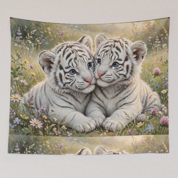 Item preview, White Tiger Cubs – Sweet Wildlife Companions in a Flower Meadow designed and sold by TreatLLC.