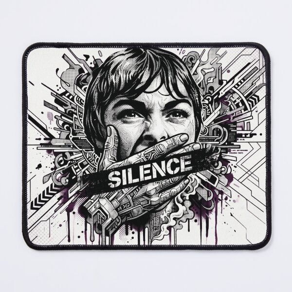 Item preview, Silence Cyberpunk Dystopian Cyborg Hand Glitch Dark Sci Fi Techwear Graphic Art designed and sold by MarCinu Art.