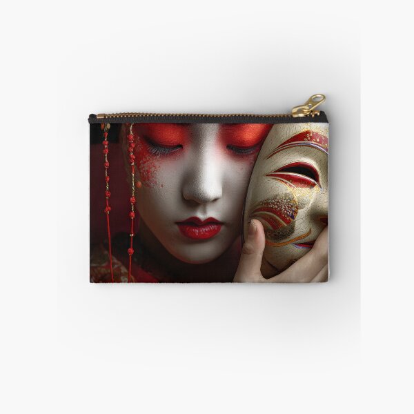 Item preview, Elegant Geisha with Mask and Red Kimono Artistry designed and sold by Artessie.
