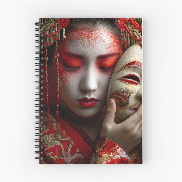 Item preview, Elegant Geisha with Mask and Red Kimono Artistry designed and sold by Artessie.