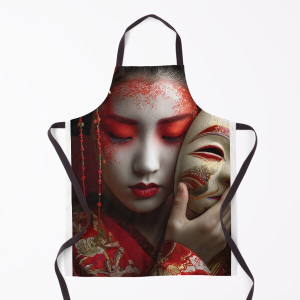 Item preview, Elegant Geisha with Mask and Red Kimono Artistry designed and sold by Artessie.