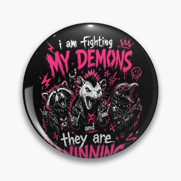 Item preview, I Am Fighting My Demons And They Are Winning Punk Opossum Raccoon Dark Humor Alternative designed and sold by RetroMini2026.